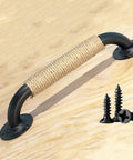 Industrial Style Wrought Iron Cabinet And Barn Door Handles With Hemp Rope Pulls, retro look, black screws included