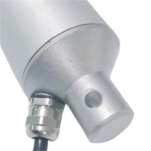 Close-up of a silver connector and mounting point on the Top Tier Electric Linear Actuator With Built Like Tank Tubular Motor.