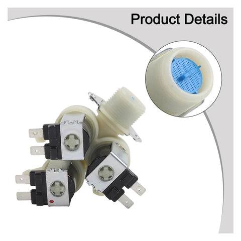 Pro Grade Smart Washing Machine Water Inlet Valve AC 220V With Dope Precise Water Control And Electromagnetic Smart Opening And Closing For Stable Drum Fill, Adjustable Hot And Cold Inflow To Prevent Overflow And Underfill. three-way plastic and metal valve with filter