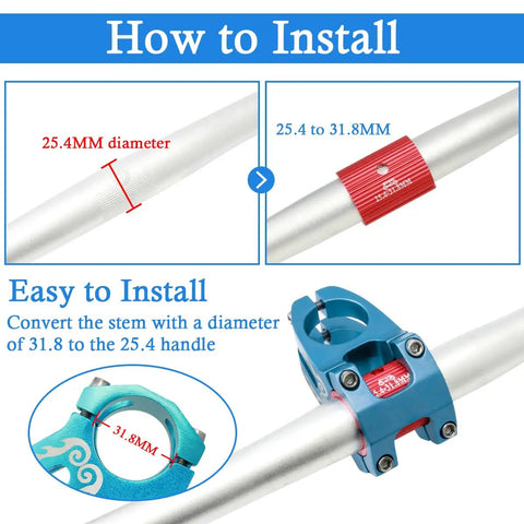 Installation diagram of Lightweight Aluminum Alloy Bike Handlebar Shim Conversion Spacer 25.4mm to 31.8mm for MTB Cycling