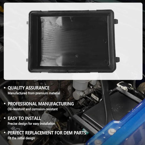 Heavy Duty Fuse Box Cover Compatible With Gmc Sierra Chevy Silverado 1500 2500 Hd 3500 Hd 2014 Through 2019 Replaces Oem 23174030 seen from above in engine compartment.