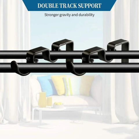 Heavy Duty Double Curtain Rod Brackets Set Of 2 In Black For 1 Inch And 5 Eighths Inch Rods, showing double track support