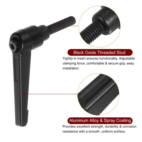 Six Piece Adjustable Clamping Lever Handles M6 20mm Male Thread Bolts Rotating Screw Black Aluminum Alloy Durable