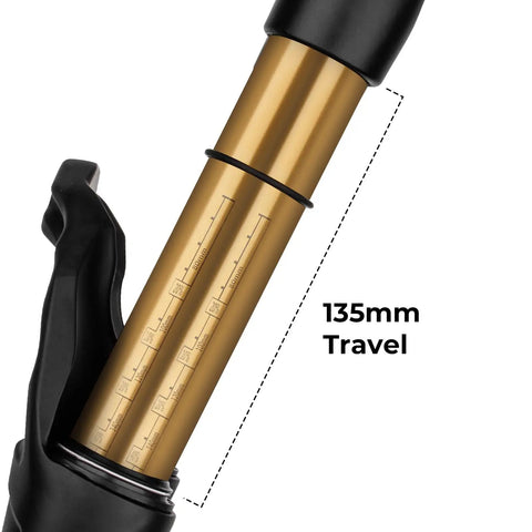 135mm travel on Beefy 20 And 24 Inch Mountain Bike Suspension Air Fork With 32mm Stanchions, 28.6mm To One And One Eighth Inch Steerer