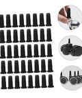 A set of solid black nylon chair leg floor protectors for swivel office chairs, measuring 3.3 x 1.5 cm.