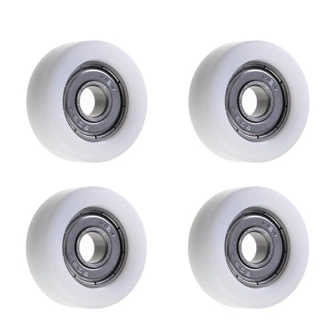 Four Pack Heavy Duty Nylon Roller Idler Bearing Pulleys Running Smooth As Butter With Round Groove Design For Quiet Sliding Cabinet Doors And Furniture Hardware Jobs Built Tough For Everyday Use, 8mmx32mmx12mm.