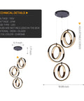 Modern LED Chandelier With 6 Ring Ball Design Black Pendant Lamp 18W Dimmable Ceiling Light Fixture dimensions and technical details