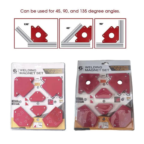 Check Out This Crazy Cool 6Pc Magnetic Welding Fixture Tool For Super Stable Support And Precision Positioning On All Your Soldering Jobs Without Deformation Woes, showing red magnetic welding fixtures for various angle adjustments.