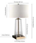 Tall 27 Inch Table Lamp With White Fabric Shade And Seeded Glass Base In Blackened Bronze Finish, showing size dimensions.