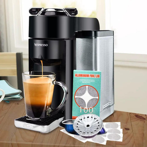 Aluminum Foil Lids For Reusable VertuoLine Coffee Capsules 64mm Compatible With Nespresso VertuoLine Machines 100 Pack BPA Free