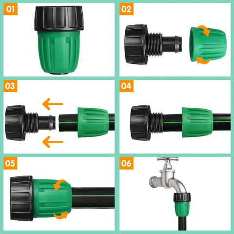 Step-by-step guide using Eight Pack Three Quarters Inch To One Half Inch Faucet Adapters for drip irrigation setup
