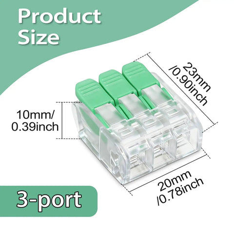 No Screwdrivers Needed With These 30pcs Push Button Lever Wire Connectors Featuring Quick Release Mechanism For Fast Three Port Junction Installation In Tight Spaces Without Any Tools Required, 3-port connector 23x20x10mm