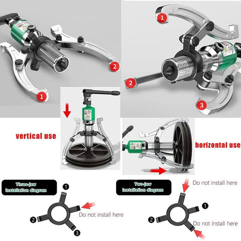 Bad Ass 5 Ton Hydraulic Puller Bearing Hub Separator Gear Kit Adjusts For Two Or Three Jaws With Rotating Pump Head Design To Make Wheel Hub Removal Easy Breezy And Zero Hassle While Handling Heavy Flanges And Stubborn Seized Rims Fast. 5 ton steel puller set, 2-3 jaw setup