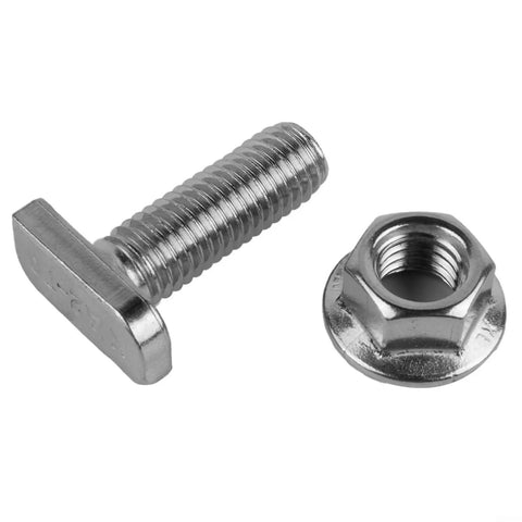 M8 Hammer Head Solar Screws Built From Top Shelf 304 Stainless Steel For Rock Solid Panel Mounting and Heavy Duty Rack Fastening with a nut.