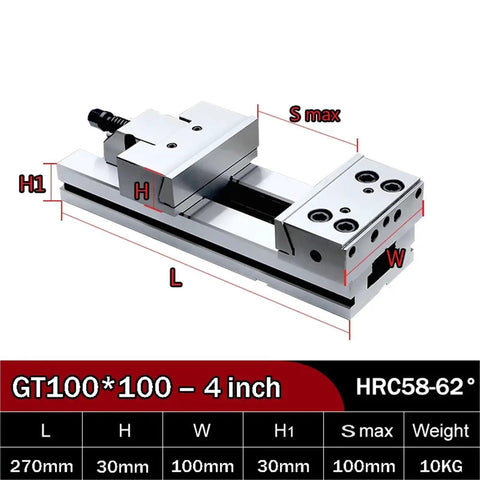 Rock Solid 4 Inch Precision Bench Vise For Top Shelf Workshop Clamping And Pro Machining Centers with slick steel build.