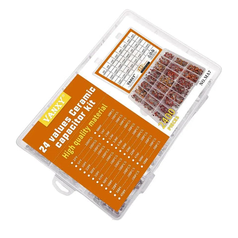 Ceramic Capacitor Kit 2400Pcs Multilayer Monolithic Chip Caps 2pF To 100nF 50V Assortment Set in labeled plastic case