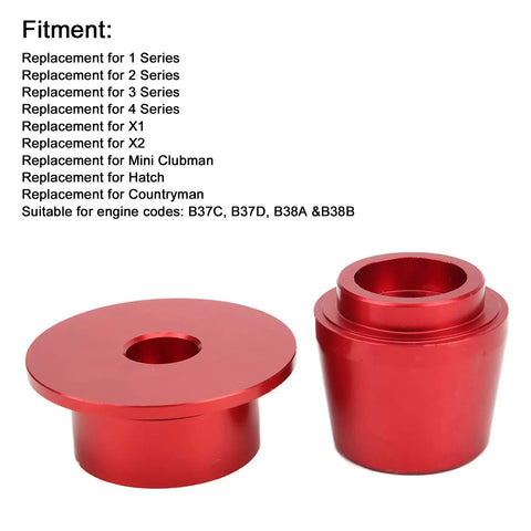 Top Shelf 2 Piece Front Crankshaft Cover Alignment Tool Steel Red Oem 2357900, two red steel parts for BMW B38 engine alignment.