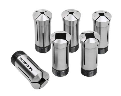 Six Piece Square Collets Set For Milling And CNC Lathe Machining Sizes 0.25 in, 0.3125 in, 0.375 in, 0.5 in, 0.625 in, 0.75 in Hardened Spring Steel Precision Ground 0.0005 in TIR, six collets