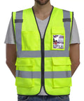 High Visibility Reflective Safety Vest For Men And Women With Pockets And Zipper ANSI Class 2 Yellow XL American Sized Built To Last Tough As Nails Rugged Stitching Durable Work Vest shown on a model