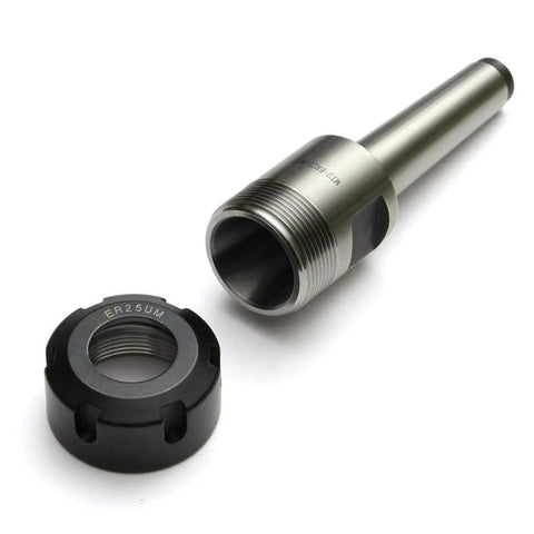 Premium ER25 Morse Taper Collet Chuck Set MT2 MT3 MT4 1 To 16mm Grip For CNC Milling And Lathe Tools showing steel chuck and collet.