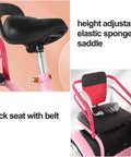 Foldable Three Wheel Tricycle Cruiser With Back Seat, cushioned saddle and secure back seat with belt, ideal for kids' rides.