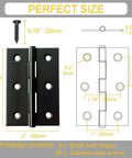 Eight Pack 3 Inch Black Stainless Steel Butt Hinges With Screws Heavy Duty Rustproof Cabinet Hardware For Furniture No Fuss Setup, hinge dimensions and screw details.