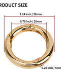 10 Pack Mini Gold Key Ring Carabiners 0.8 Inch 19mm Compact Handy Spring Clip Round Metal Carabiner with size dimensions