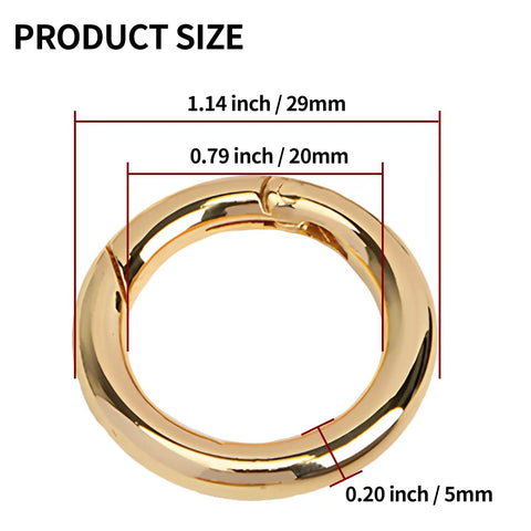 10 Pack Mini Gold Key Ring Carabiners 0.8 Inch 19mm Compact Handy Spring Clip Round Metal Carabiner with size dimensions