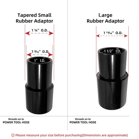 Tapered small and large rubber adapters from 12 Foot Dust Collection Hose Kit For Woodworking Tools for connecting power tool hoses.