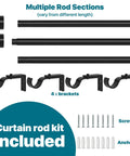 Ultra Long Curtain Rod 30 To 240 Inches Heavy Duty 1 Inch Black Drapery Rod Set With Modern End Caps and brackets kit