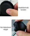 Detail of Four Piece Adjustable Patio Furniture Clips for Wicker Sectionals with gasket anti-slip and nut adjustment features.