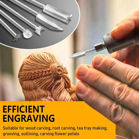 Heavy Duty Wood Carving Drill Bits Set Compatible With Dremel Rotary Tools Five Piece Engraving Kit With Three Millimeter Shank for detailed wood carving.