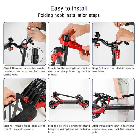 Folding hook installation guide for Aluminum Folding Buckle Kit For Zero 8X And 10X Electric Scooter Steering Bar Fix Hook Vertical Rod Replacement Parts Red.