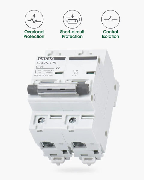 80 Amp 2 Pole AC Miniature Circuit Breaker With Thermal Magnetic Trip For 120V 240V DIN Rail Mount Solar Disconnect MCB 2P C80 Overload And Short Circuit Protection DIY Friendly Panel Mount Heavy Duty Electrical Breaker