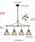 Dimensions and design of Rustic Lit 4 Light Pendant Lighting For Kitchen Island And Dining Room With Clear Glass Shades