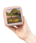 Pink Cartoon Man On Ocean Rowing Inflatable Raft Jewelry Travel Case held in hand