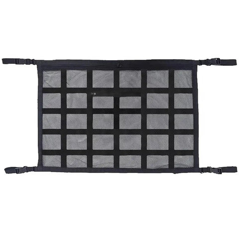 Heavy Duty Car Ceiling Cargo Net For Tesla Cybertruck double layer mesh organizer with zippers and straps for overhead storage.