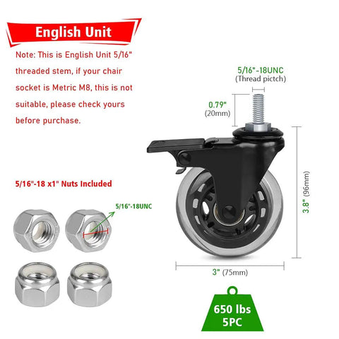 Heavy Duty Three Inch Lockable Swivel Caster With Slick Rolling Threaded Stem Wheel Built Tough As Nails For Equipment Carts Furniture And Shop Gear That Delivers Championship Performance Daily - close-up with threaded stem and nuts.