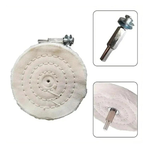 Awesome 4 Inch Cotton Cloth Polishing Wheel For Grinding Buffing And Polishing Smooth Metal Jewelry Wood Projects Ultimate Surface Finish Tool with shank and stitching detail.