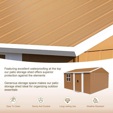 10x12 Ft Heavy Duty Metal Outdoor Storage Shed With Lockable Sliding Door Windows And Ventilation Weatherproof Garden Shed