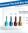 Premium 4 Piece Diamond Tile Drill Bit Set With Vacuum Brazed Tips In 6mm To 12mm Sizes Fits M14 Angle Grinder, color coded