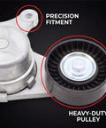Drive Belt Tensioner Kit For Ford Edge Explorer Flex MKS MKT MKX MKZ 2010 2019 3 5L V6 Replaces BT4E6B209CC 7T4E6B209EB Fix Your Ride Smooth No Worries Just Install Plug And Play Reliable Beast Mode Upgrade. close-up of heavy-duty pulley and precision-fit tensioner