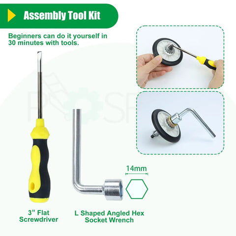 3" Flat Screwdriver and L Shaped Angled Hex Socket Wrench from High Performance 4392065 Dryer Repair Kit With 349241T Drum Roller And Belt Assembly Upgraded Metal Bearings For Zero Noise Operation Top Shelf Replacement Parts That Run Slick Every Day.