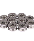 10 Pack V624ZZ V Groove Sealed Ball Bearings 4X13X6MM Rock Solid Track Rollers with slick rubber shields, stacked for smooth gliding.