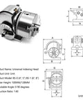 Built Tough Universal 3 Jaw Chuck Milling Indexing Head With Sweet Precision Rotary Table showing detailed drawings and dimensions.