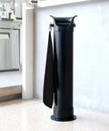 Grab This Killer Heavy Duty Espresso Knock Box Featuring A Detachable Floor Stand And Massive 8.6 Liter Grounds Container Plus Zero Hassle Liners And Snappy Cleaning Cloth For Easy Daily Maintenance, black design with cleaning cloth.