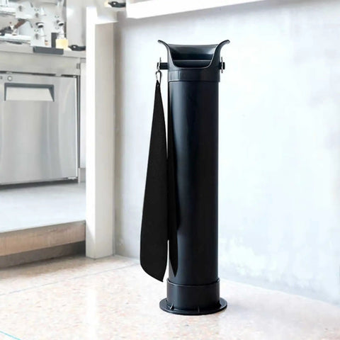 Grab This Killer Heavy Duty Espresso Knock Box Featuring A Detachable Floor Stand And Massive 8.6 Liter Grounds Container Plus Zero Hassle Liners And Snappy Cleaning Cloth For Easy Daily Maintenance, black design with cleaning cloth.
