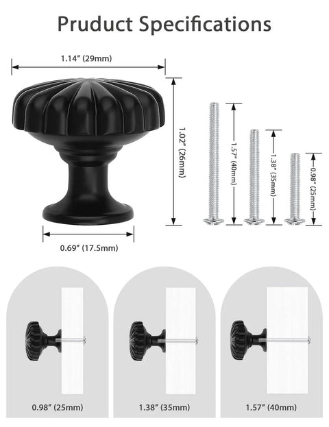 Matte Black Zinc Alloy Cabinet Knobs 10 Pack for Drawer Pulls on Dresser Kitchen and Bathroom Hardware Mengico Unique Design with Crisp Lines and Vintage Styling That Catches the Light for a High End Look