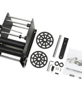 No Sweat Semi Automatic Label Applicator For Breweries And Food Shops Effortless Self Adhesive Dispenser and accessories laid out for assembly.