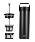 Ultralight Travel French Press Coffee Maker For On The Go Brews, Vacuum Insulated Stainless Steel 16 Ounce Capacity, Matte Meteorite Black